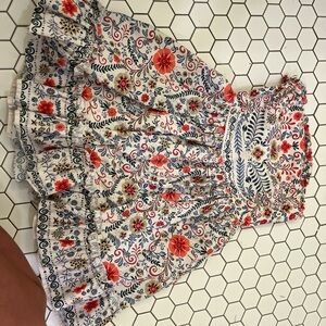Smocked Floral Sundress with Red and Navy Accents